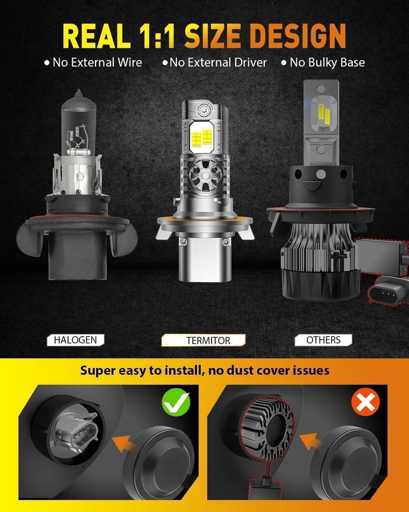 Termitor Upgraded H13/9008 LED Bulbs, 80,000LM Brightness, 85000+ Hours Long Service Life, 6500K Cool White, Real 1:1 Halogen Size Fog Lights, 3 Mins Plug N Play, Pack of 2 - Image 3